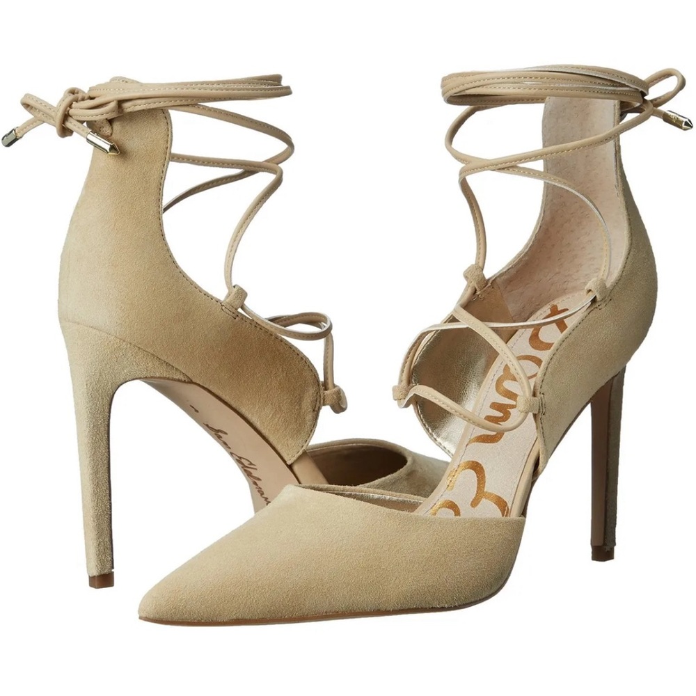 Sam Edelman Dayna Suede Lace-Up Pointed Toe Stiletto Pump Desert Nude Size 8.5